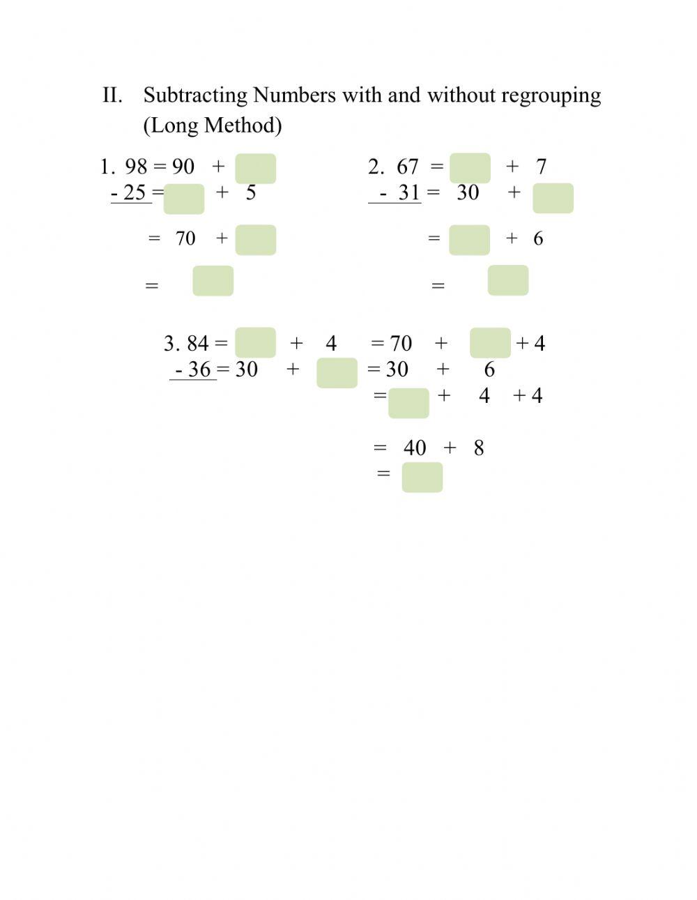 Subtraction with and without regrouping online exercise for Live