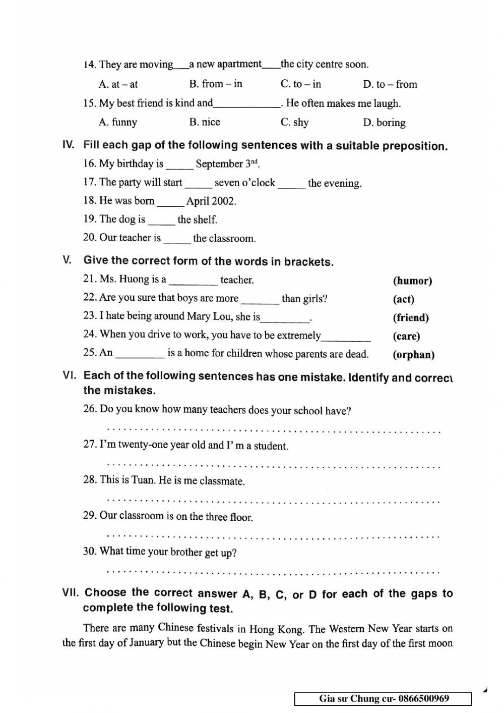 English 6 - Đề số 32