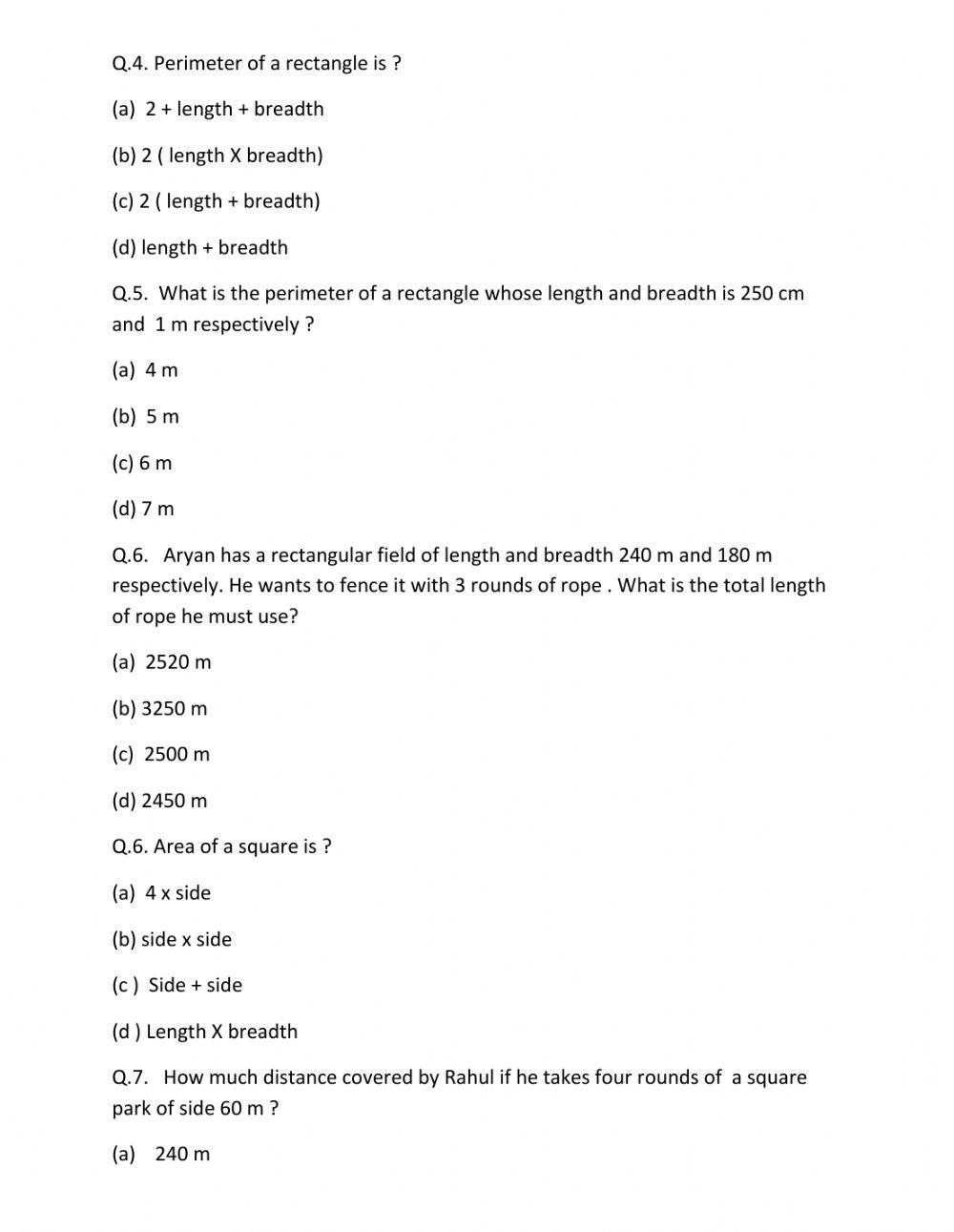 Mensuration Class 6 Exercise 10.1