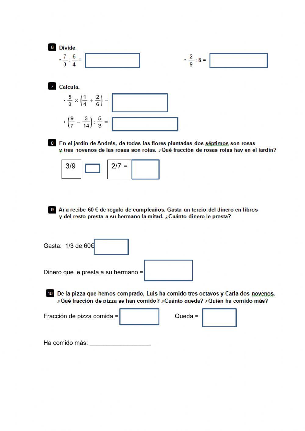 Operaciones con fracciones