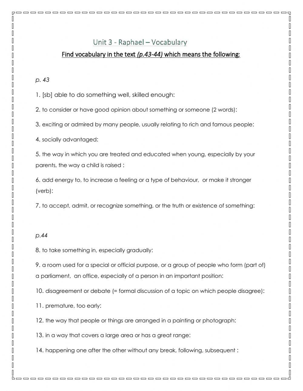 Unit 3 - Raphael - Vocabulary