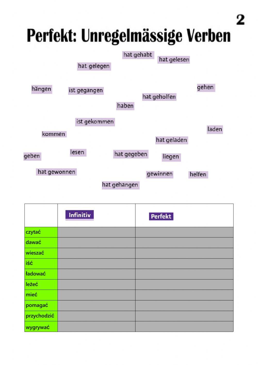Perfekt - czasowniki nieregularne pt.2  g-l