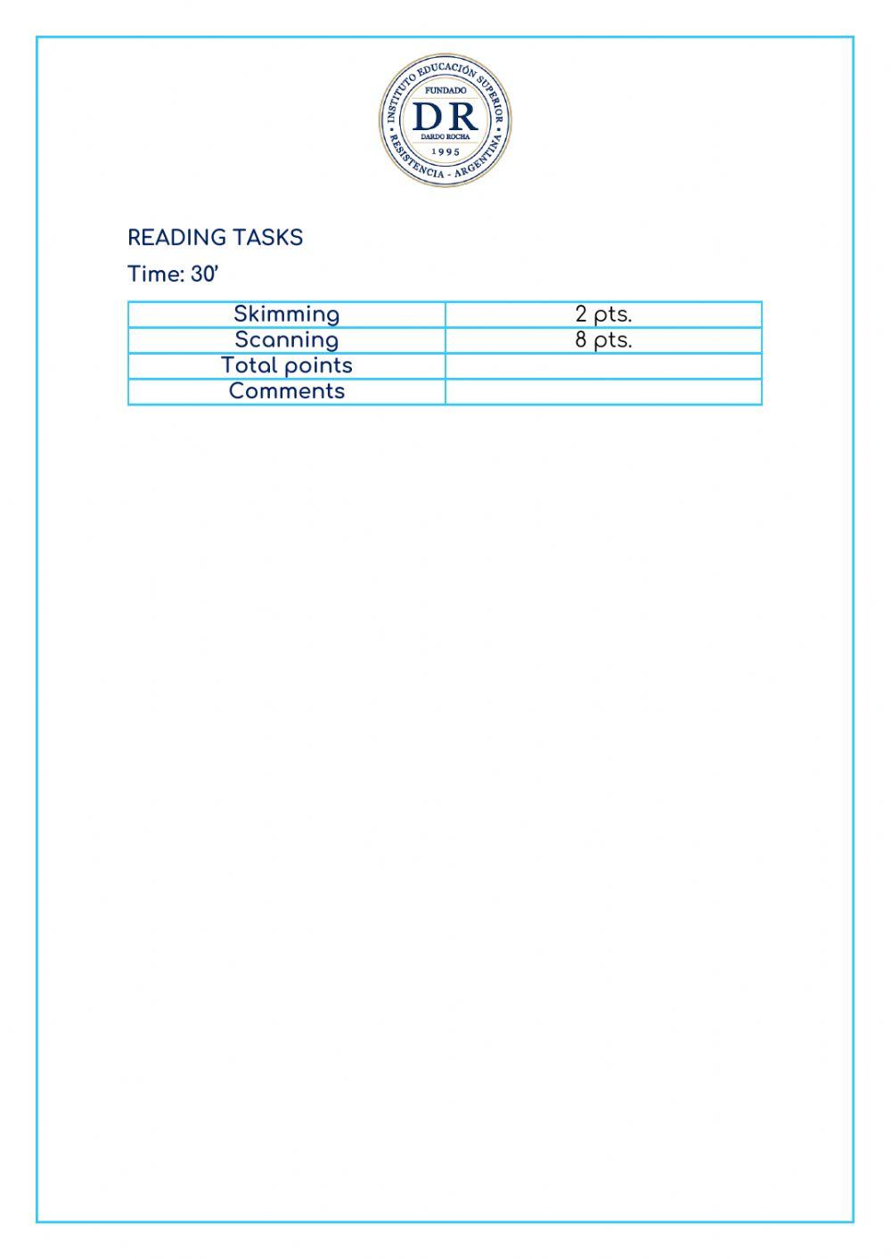 Final Exams 2020 - Reading Comprehension Test