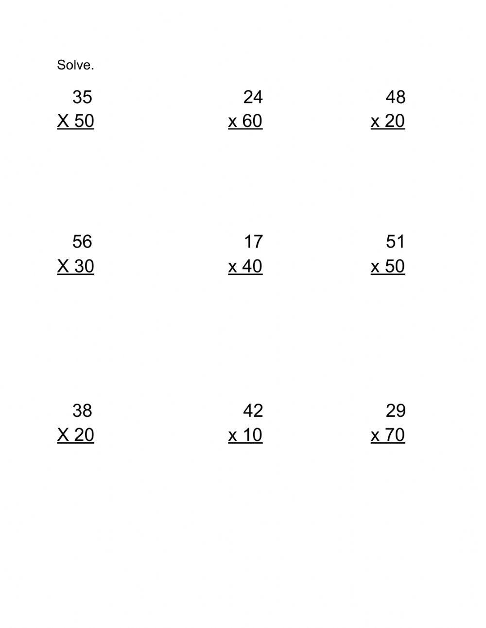 Multiplying Two Digit Numbers Worksheets 4th Grade