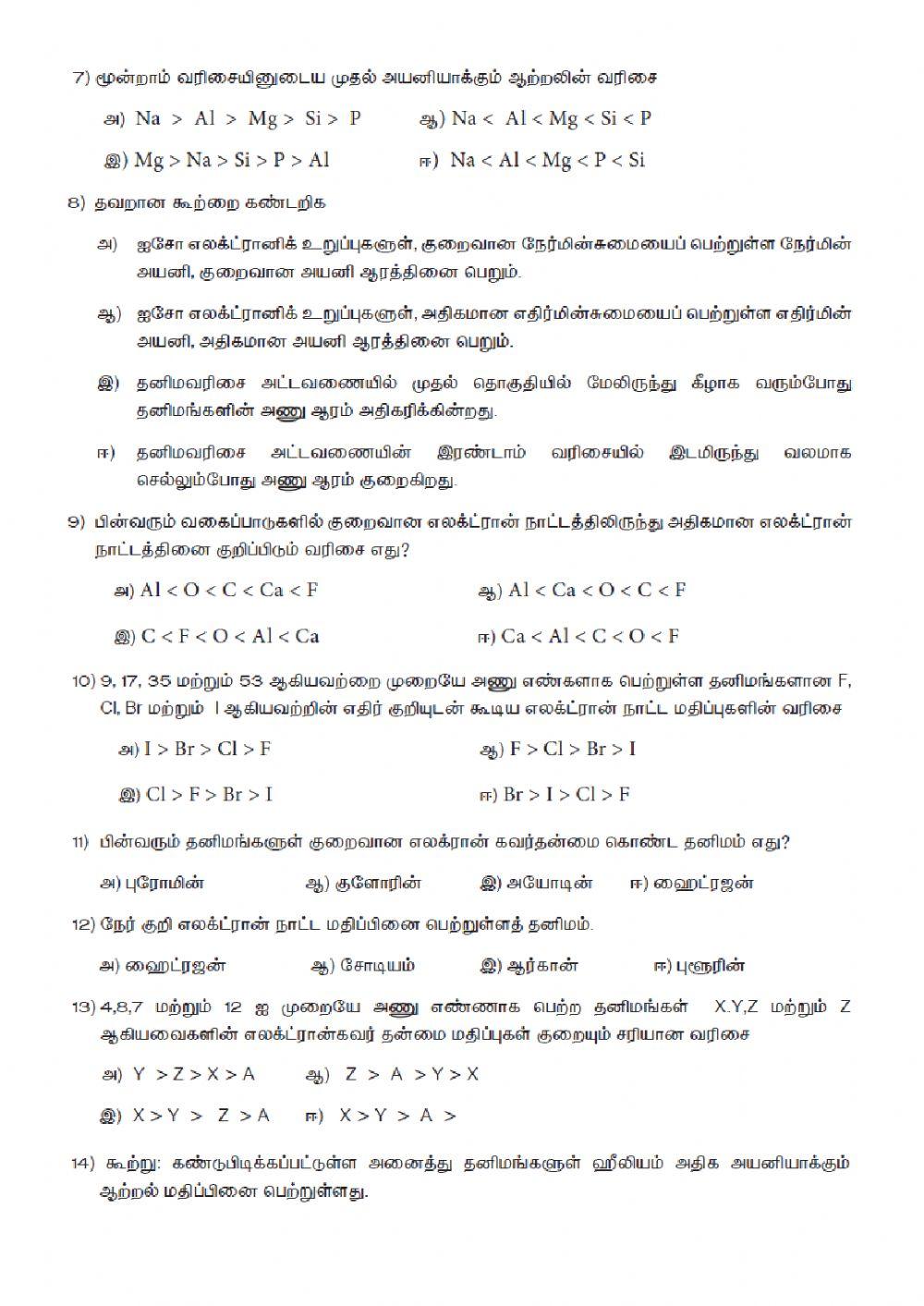 Tnscert 11th periodic classification tamil medium