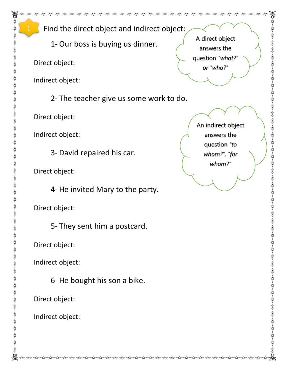 Direct and indirect object exercise | Live Worksheets direct-and-indirect-object-exercise-live-worksheets