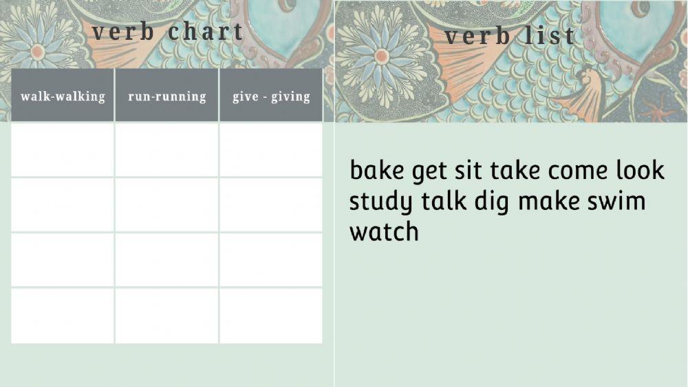 Verb list - add -ing-