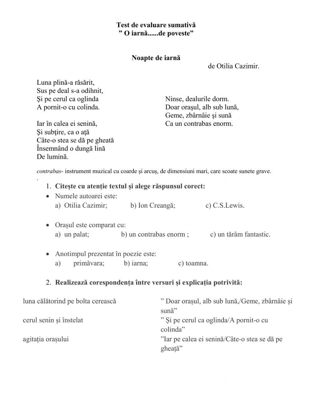 Test de evaluare sumativă la limba română