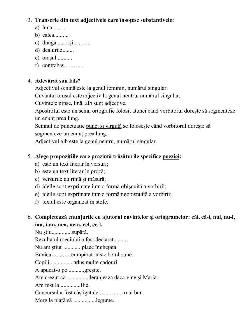 Test de evaluare sumativă la limba română worksheet | Live Worksheets