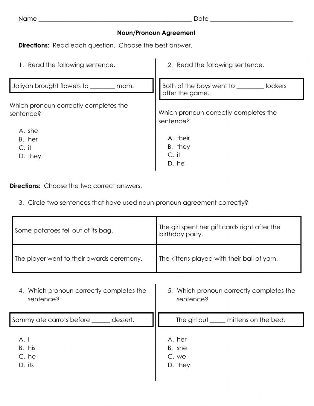 Noun-Pronoun Agreement Practice