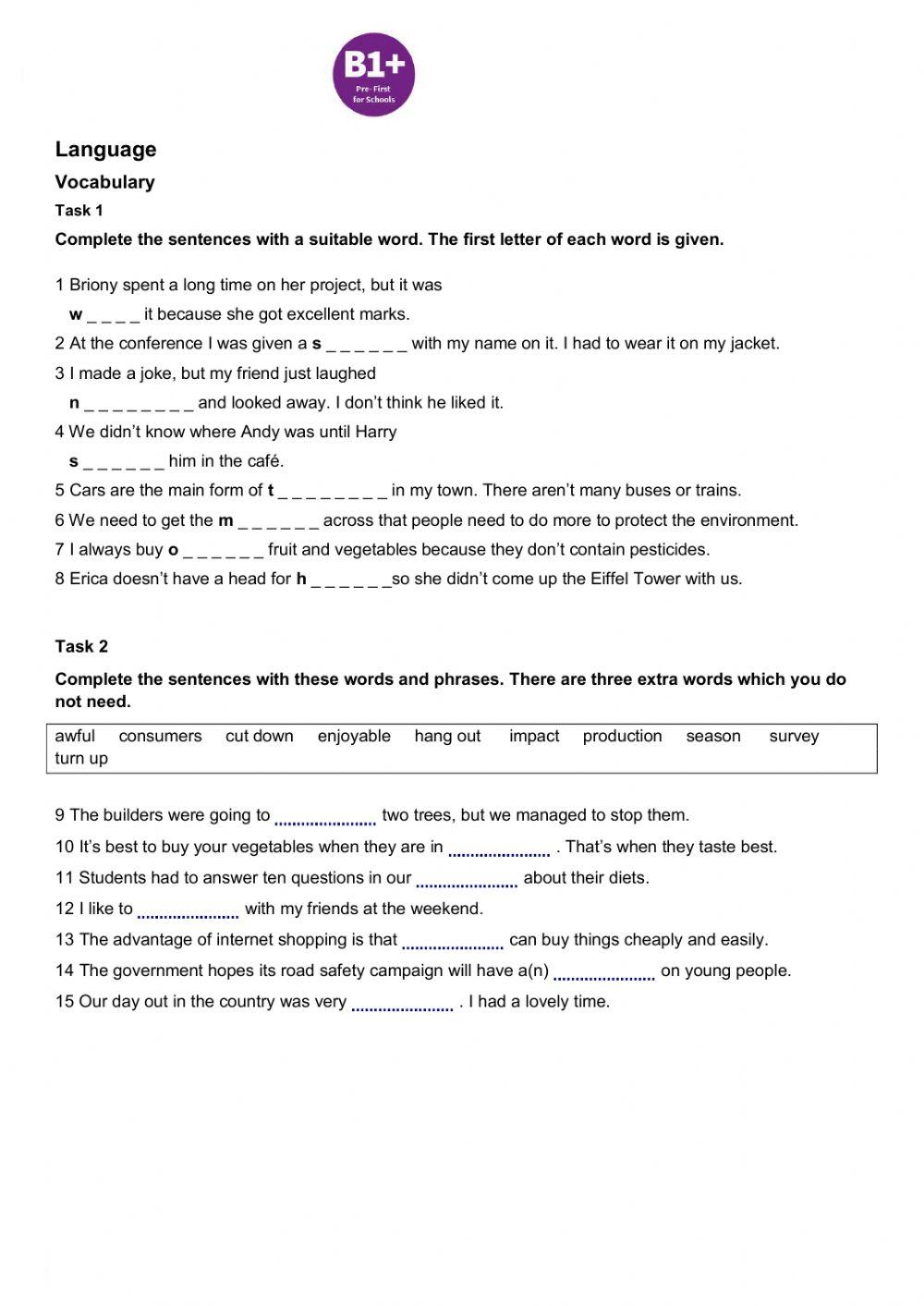 Gold Exp B1+  End of Term Exam- Use of English