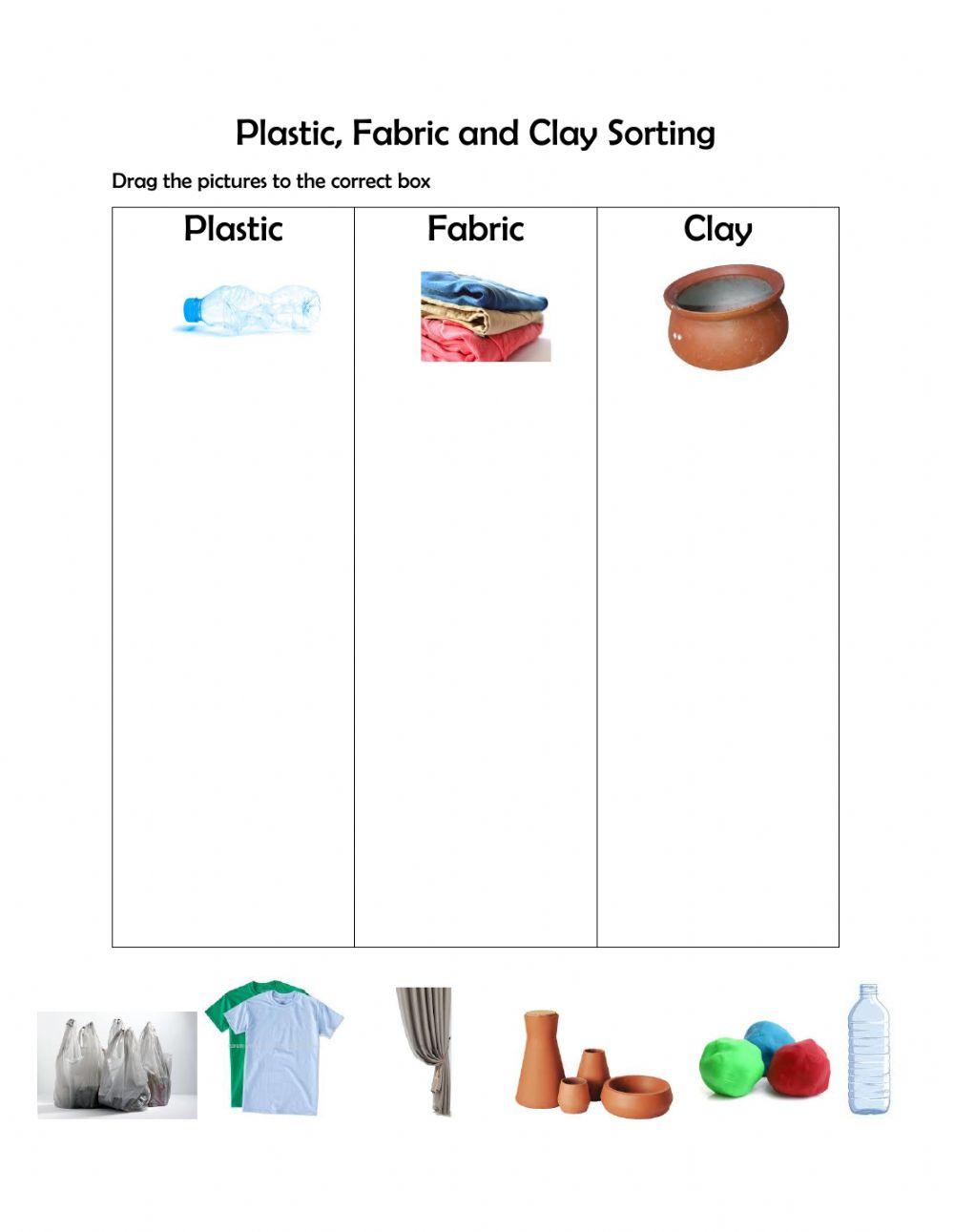 Sorting plastic, fabric and clay