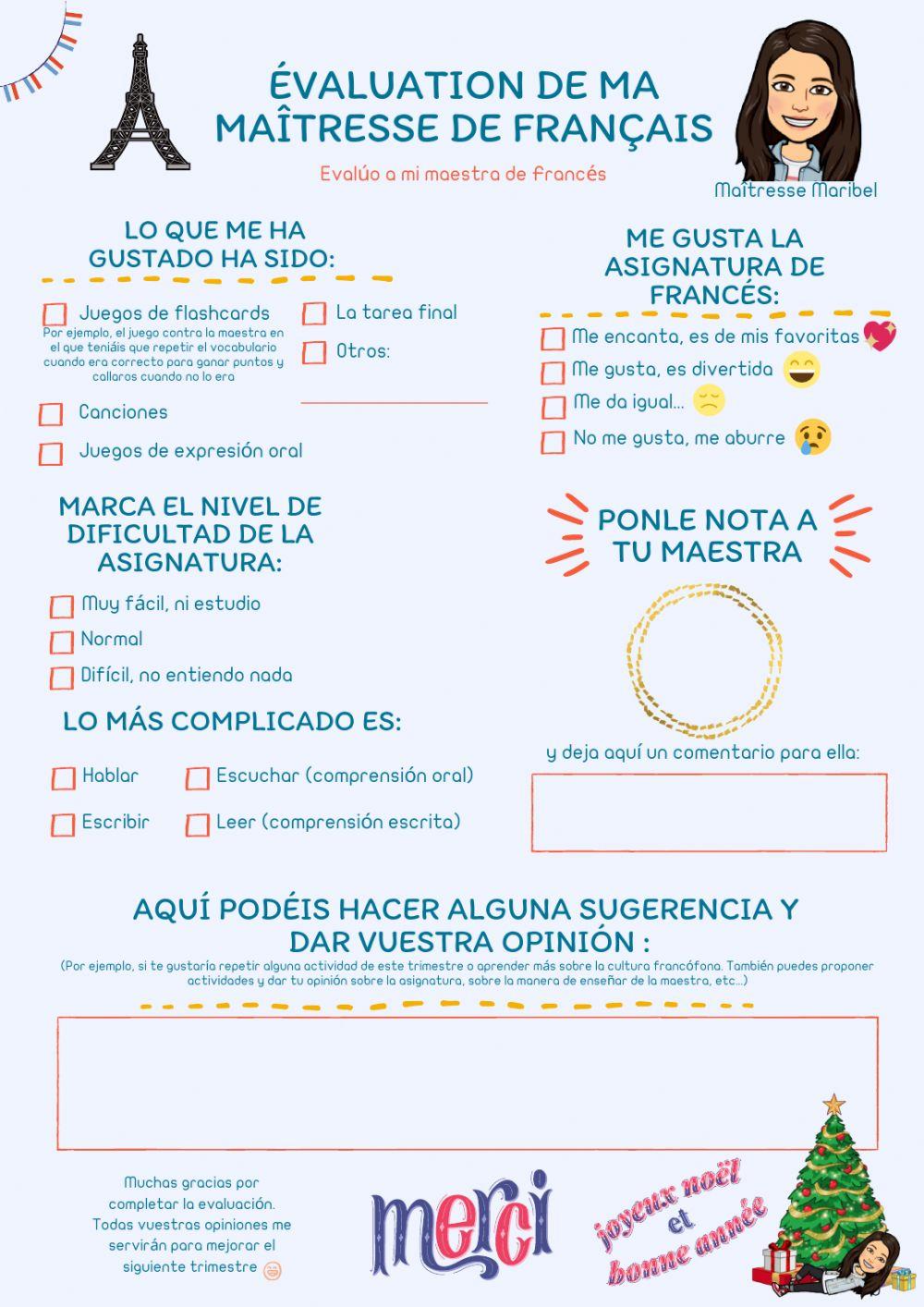 Évaluation de ma maîtresse