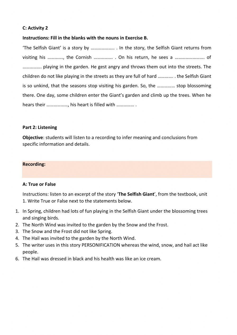 Class Assessment 1 Grade 6