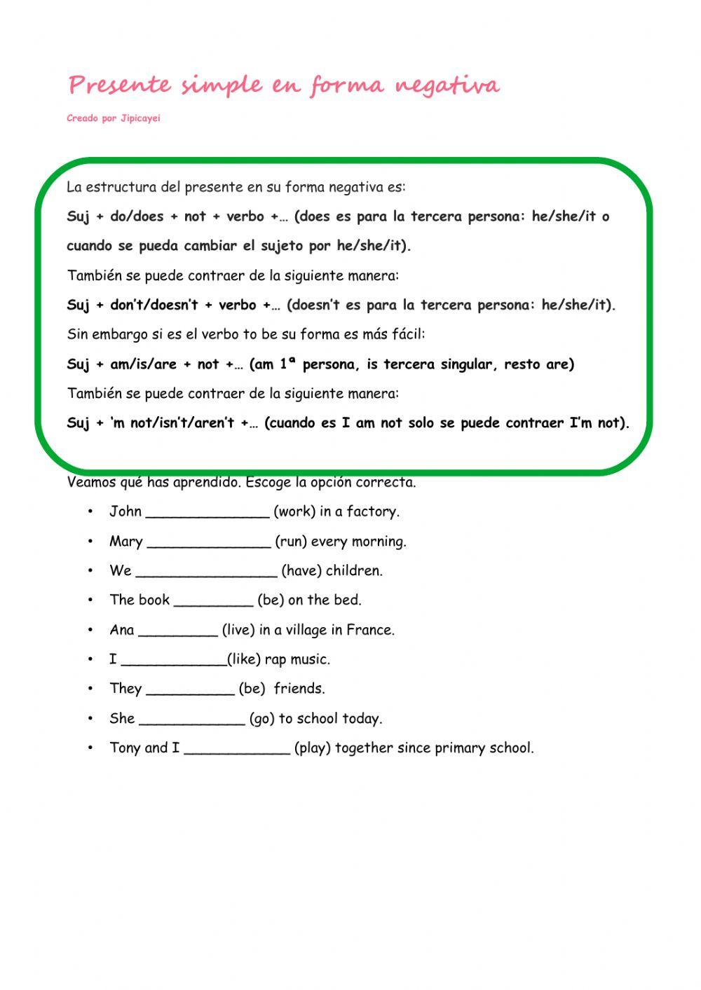 Present Simple: Negative