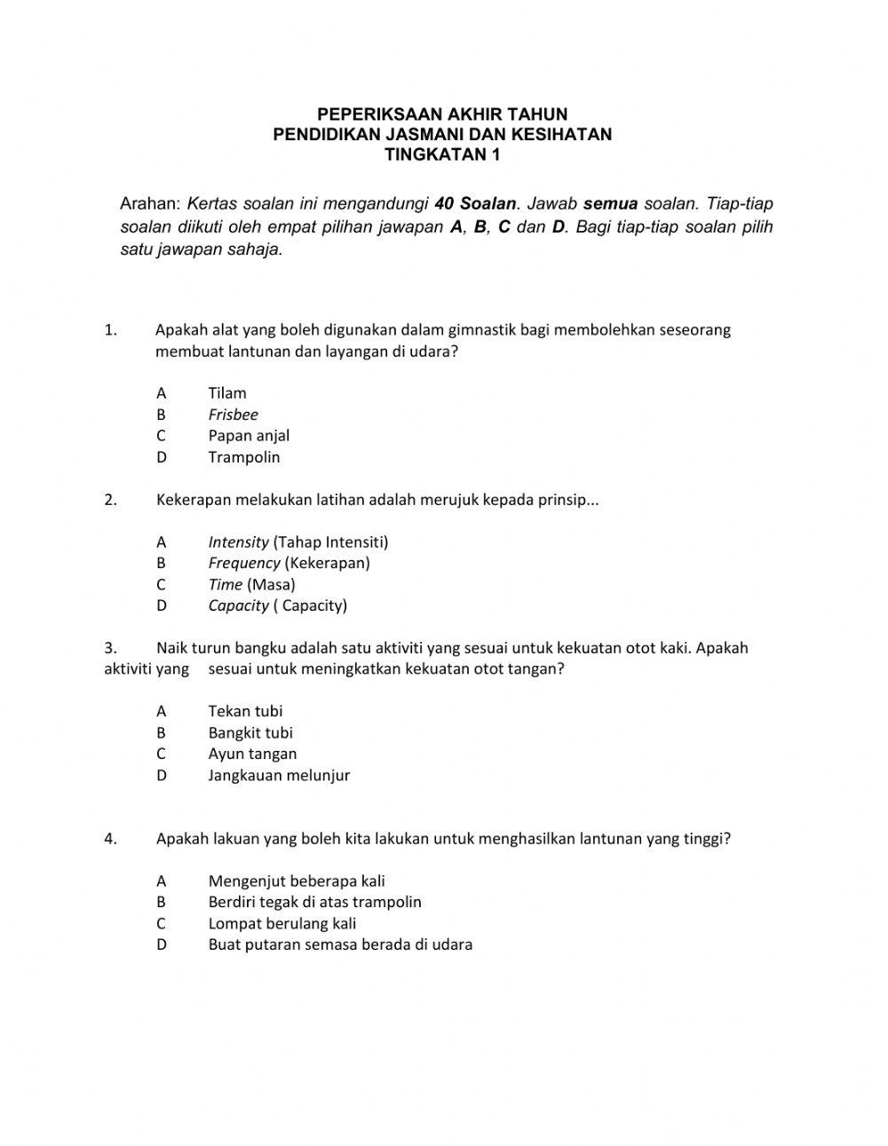 Peperiksaan Akhir Tahun PJPK Tingkatan 1