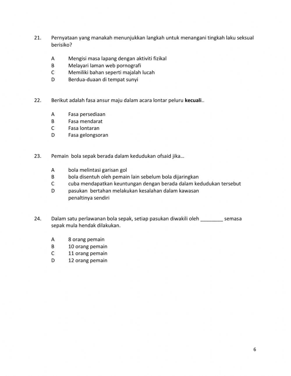 Peperiksaan Akhir Tahun PJPK Tingkatan 1