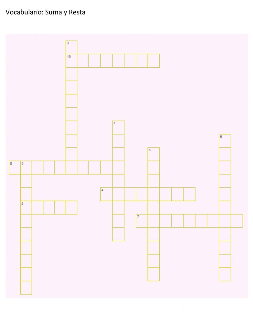 Suma, Resta Vocabulario