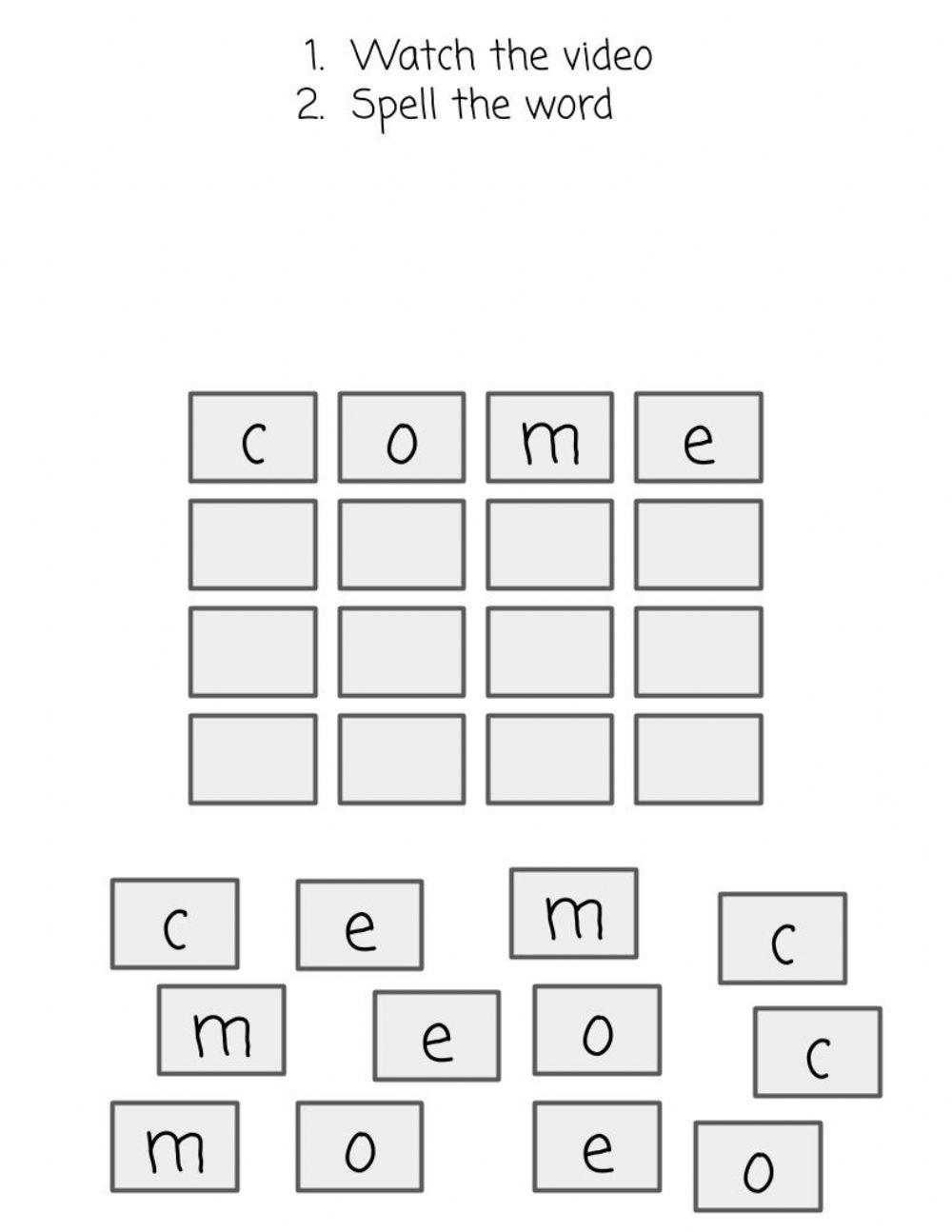 Sight Word Come worksheet Live Worksheets