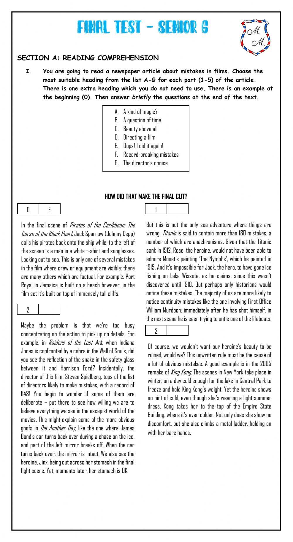 Final Test - Senior 6 FCE