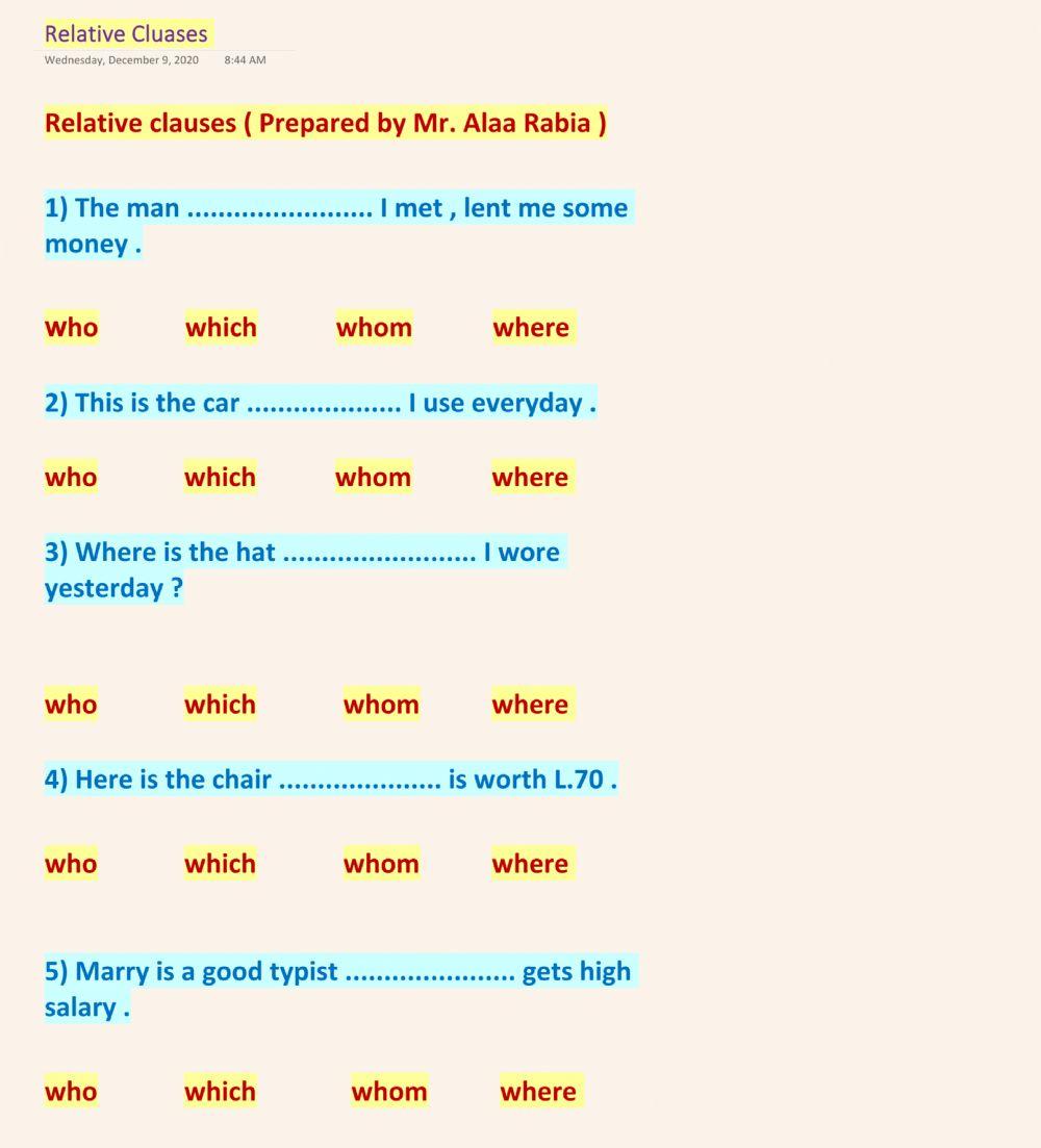 Relative Clauses interactive worksheet for 3 | Live Worksheets