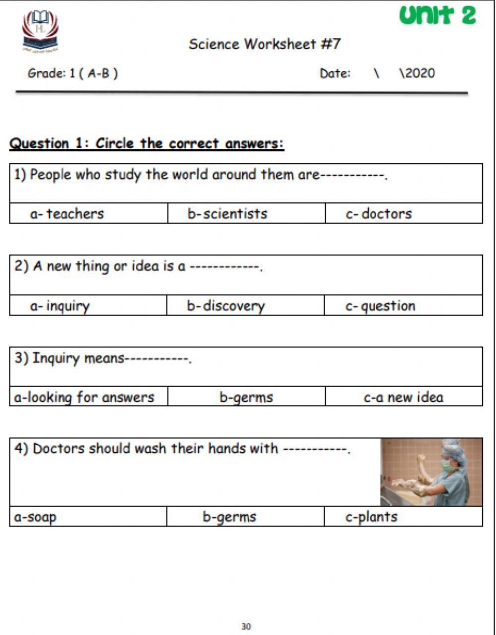 Science booklet. worksheet 7