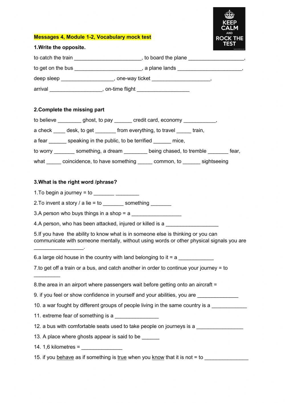 Messages 4, Module 1-2 Vocabulary mock test