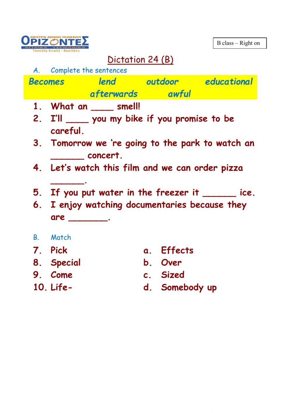 B class -Dictation 24B