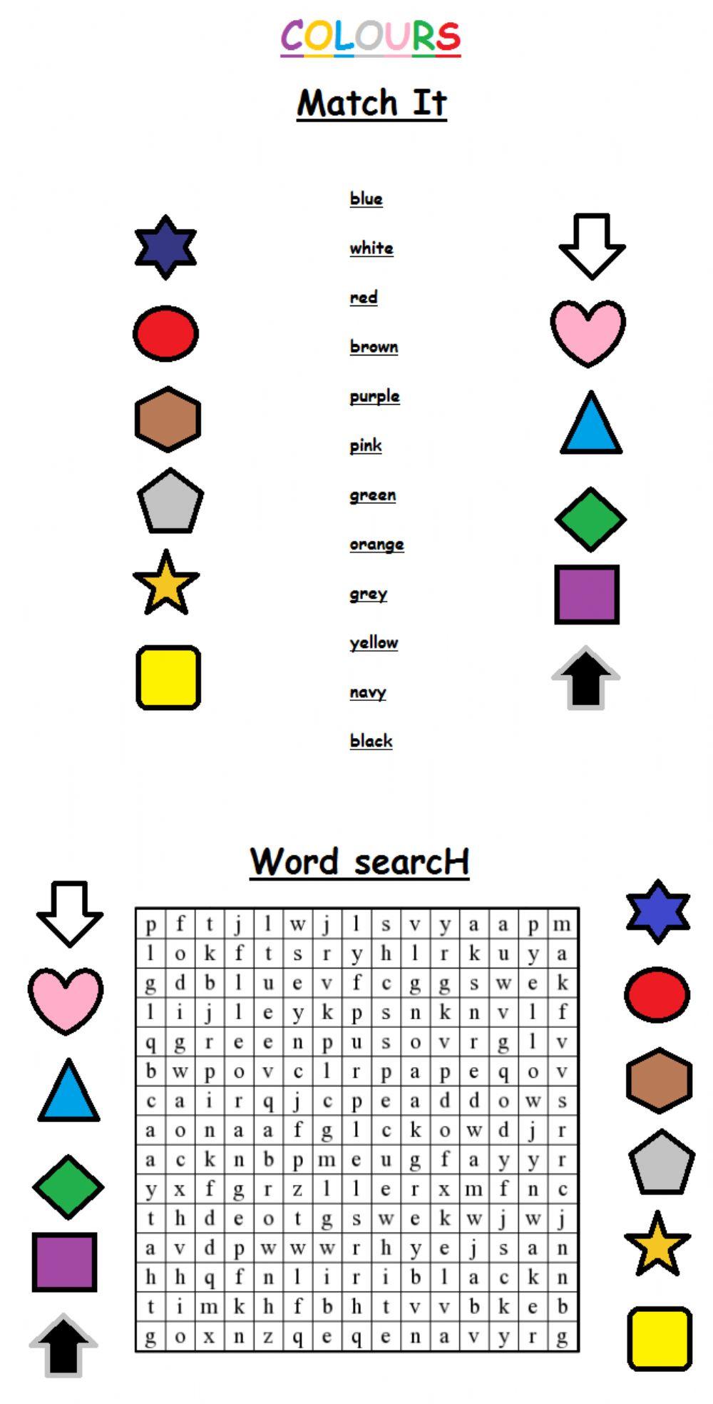 Colours, wordsearch and match