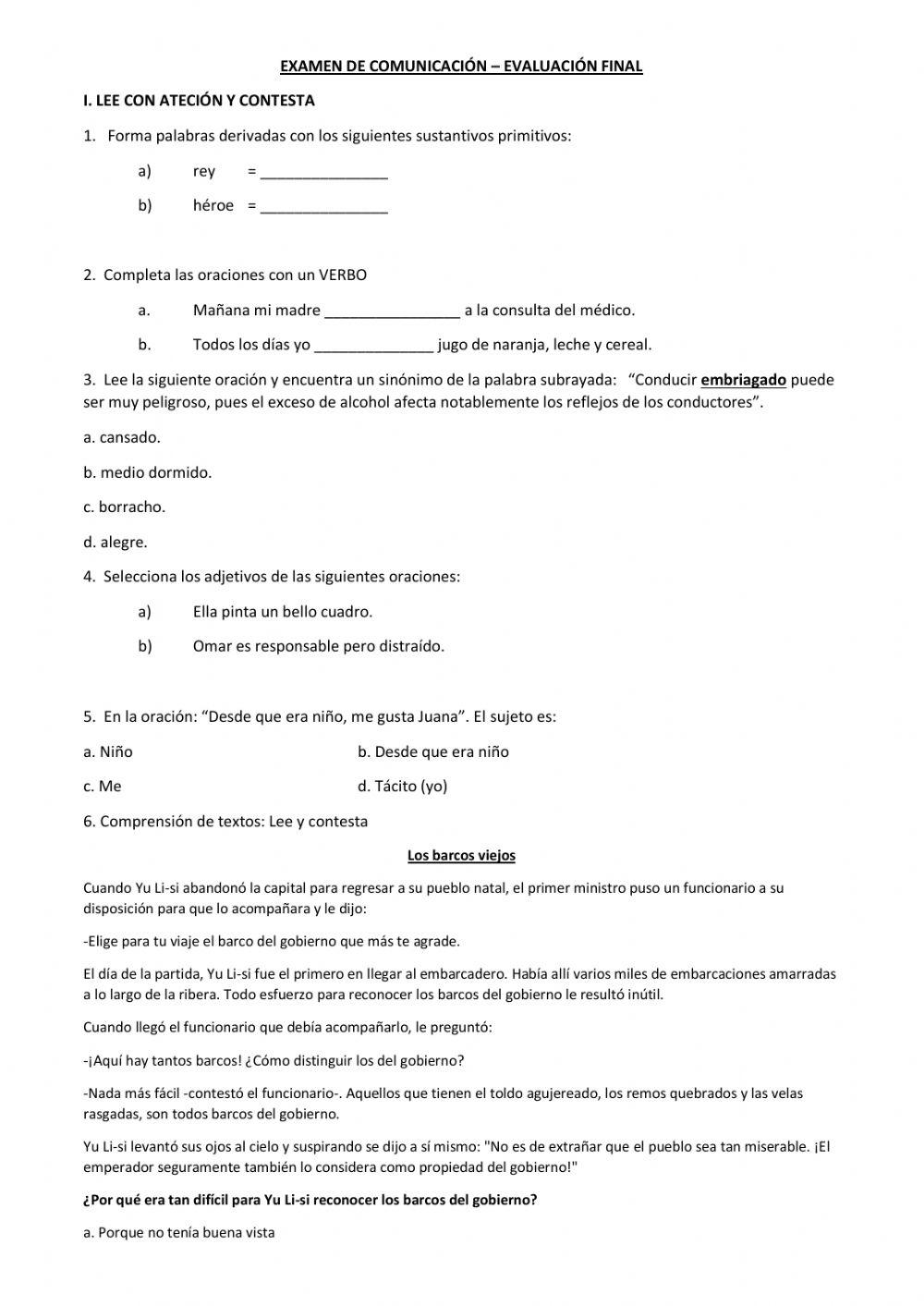 Examen de comunicación