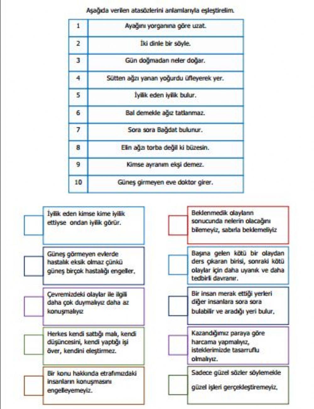 Atasözleri Anlam Eşleştirme