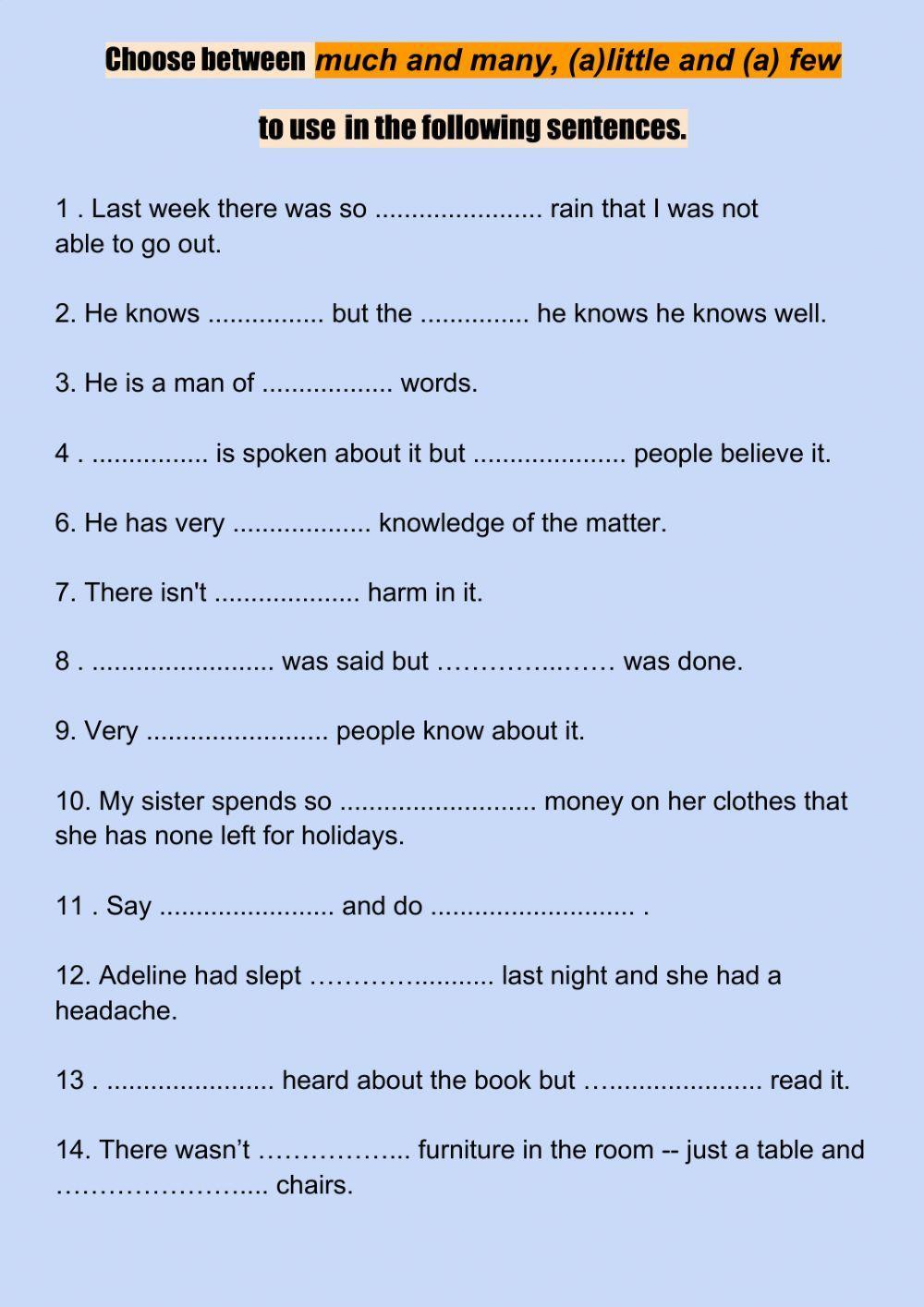 Much-many- (a)few, (a)little