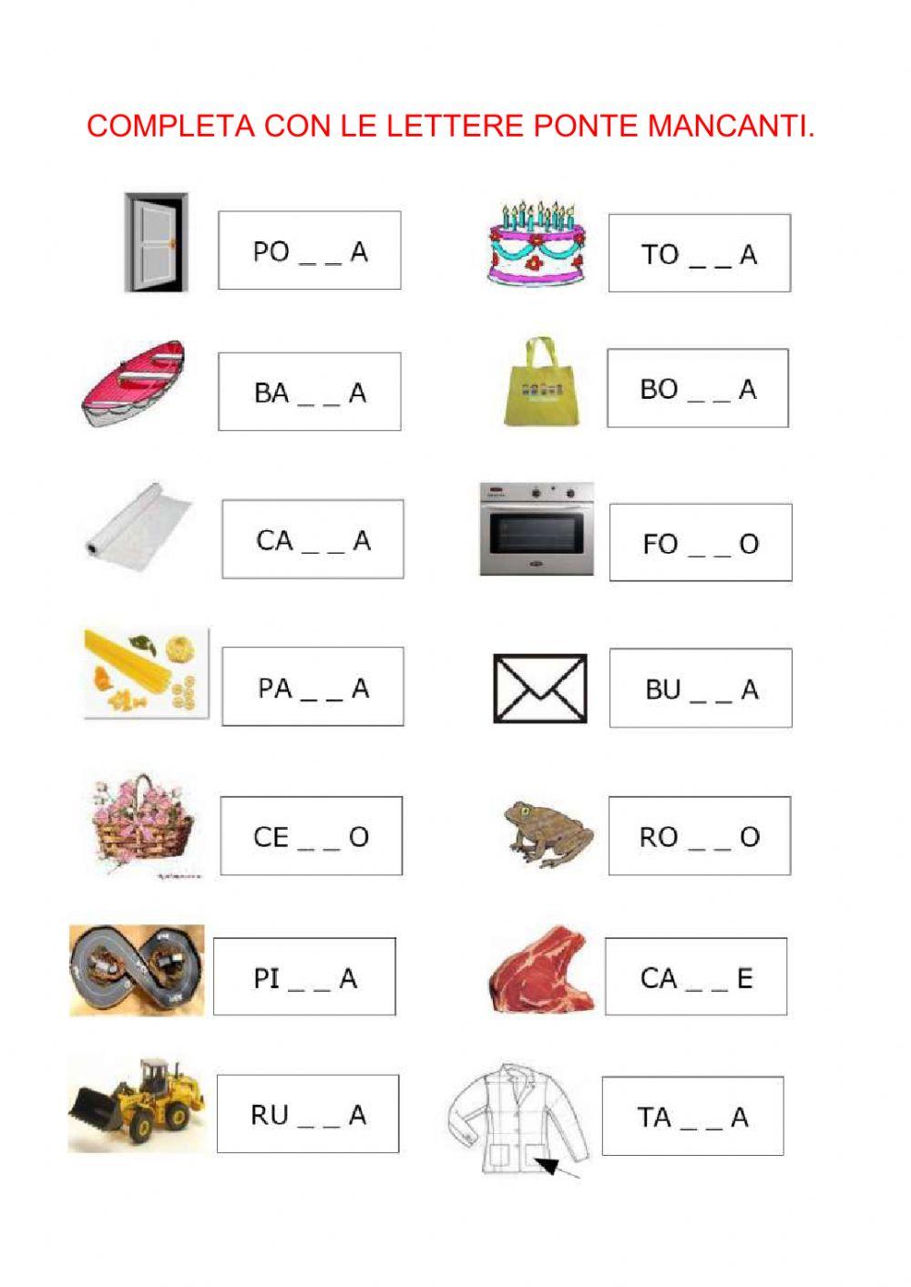 Testi Da Completare Con Parole COMPLETARE PAROLE worksheet | Live Worksheets