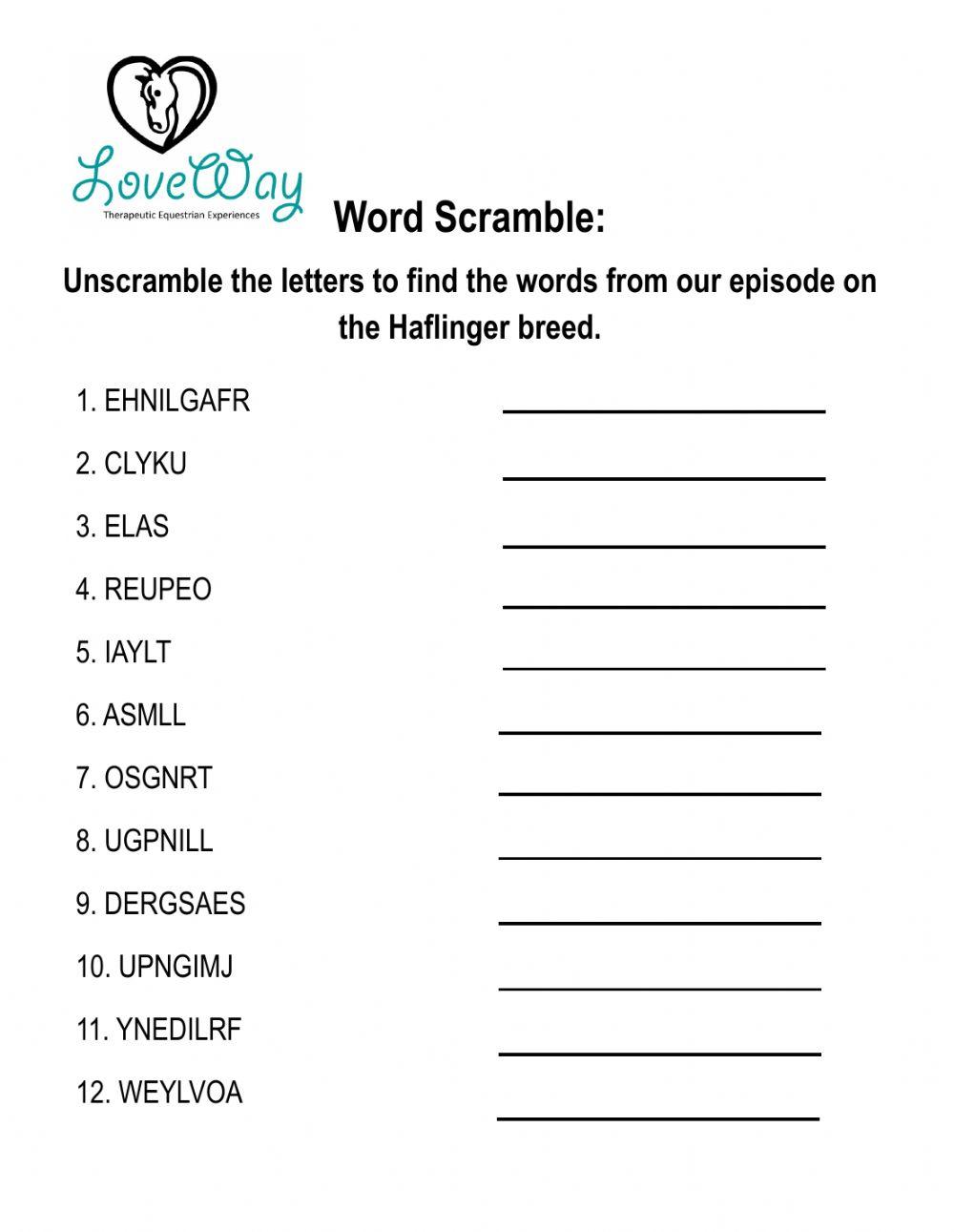 Haflinger Breed - Word Scramble