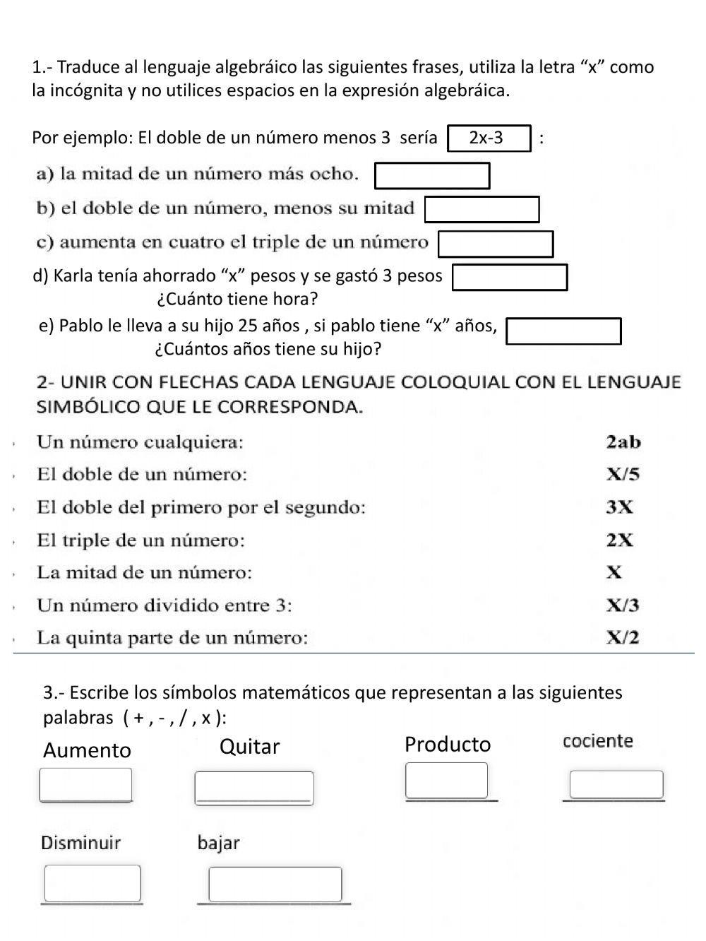 Expresiones escritas a expresiones algebráicas