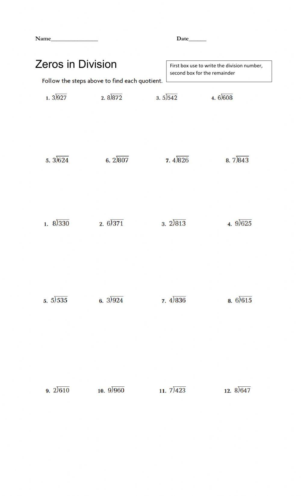 Zeros in Division worksheet | Live Worksheets zeros-in-division-worksheet-live-worksheets