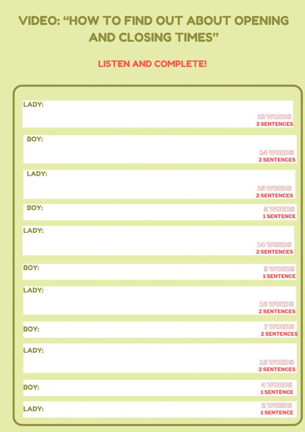 How to find out about opening and closing times