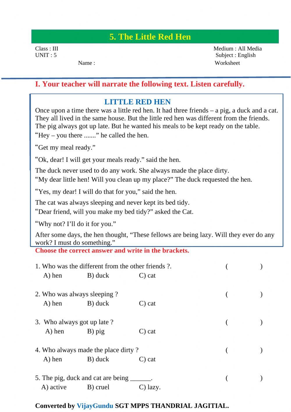 3rd eng little red hen P reading3 by Vijay Gundu 3rd eng little red hen P reading3 by Vijay Gundu
