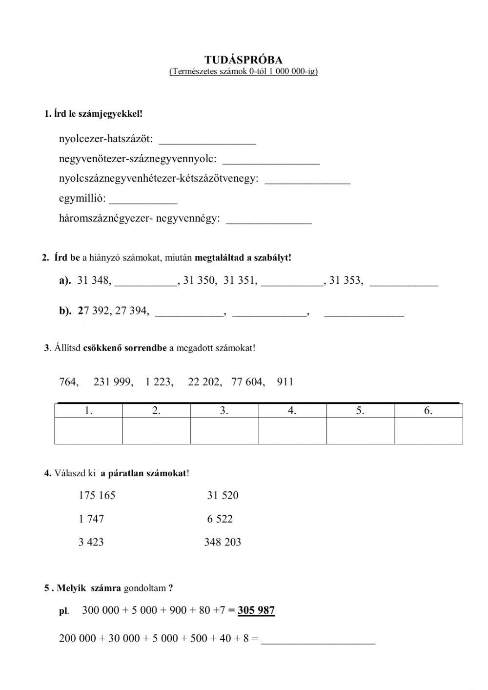 Term.számok 1 000 000-ig