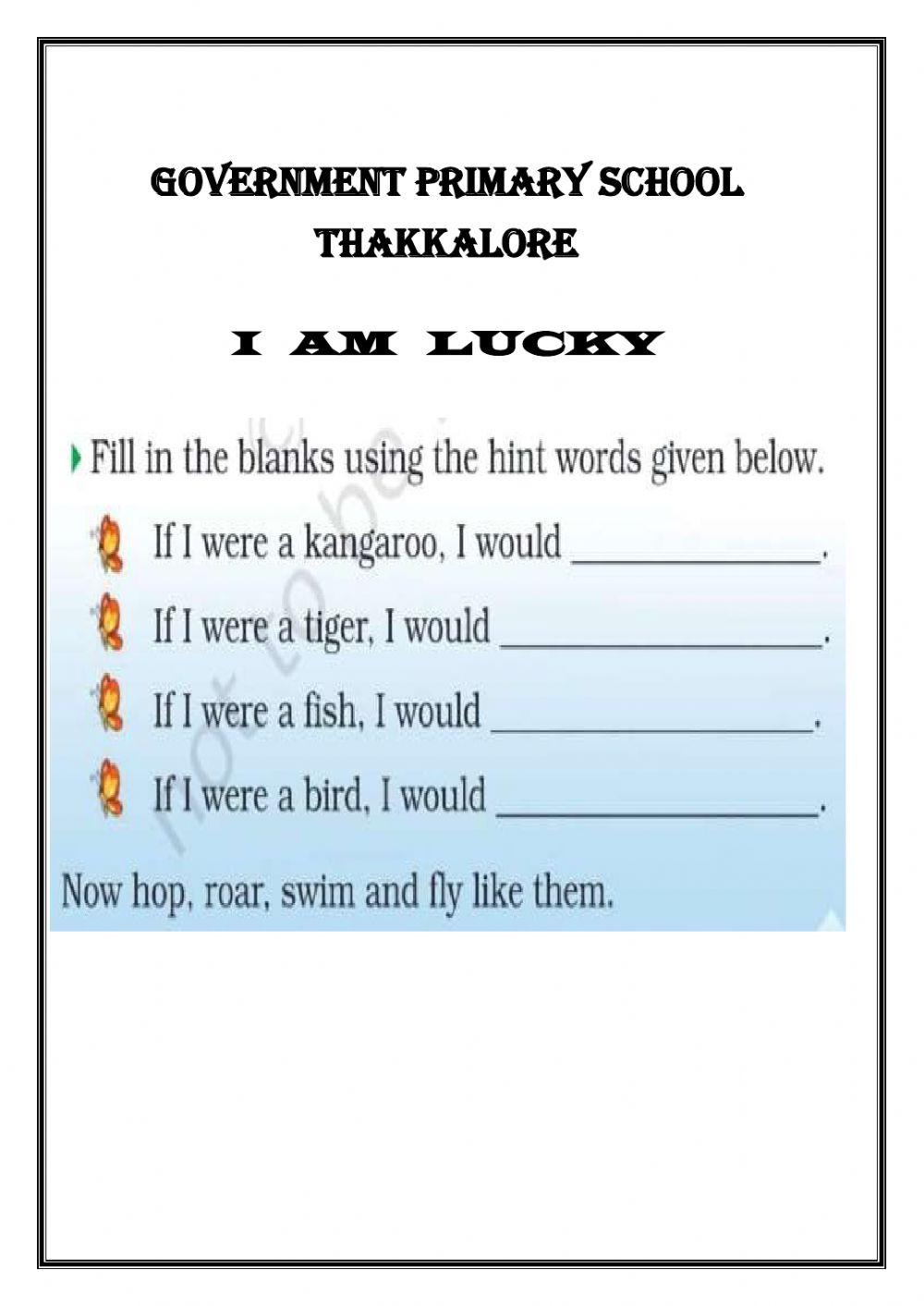 I am lucky activity | Live Worksheets