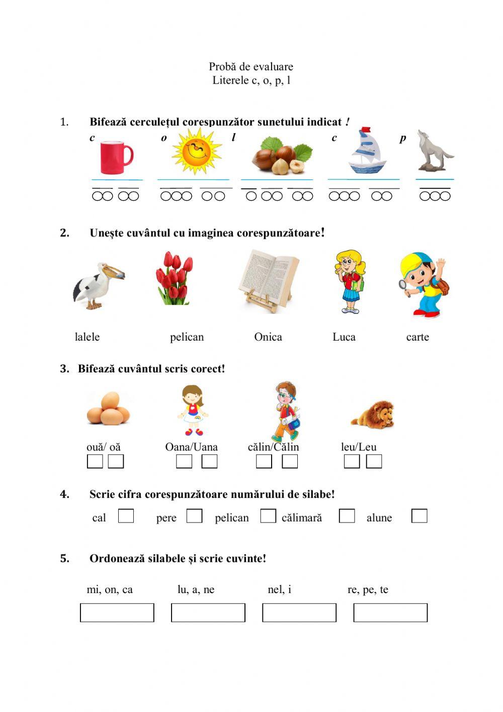 Evaluare - literele o,c,p,l