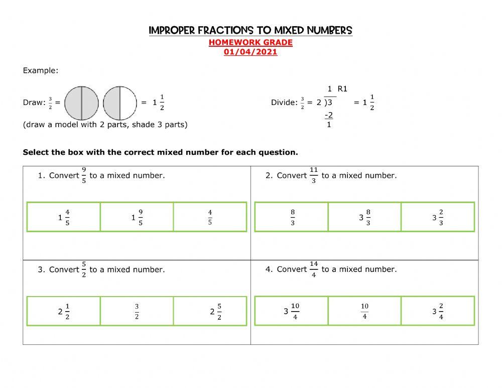 Improper Fractions to Mixed Numbers -1