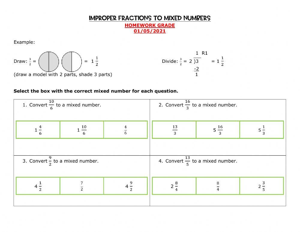 Improper Fractions to Mixed Numbers - 2