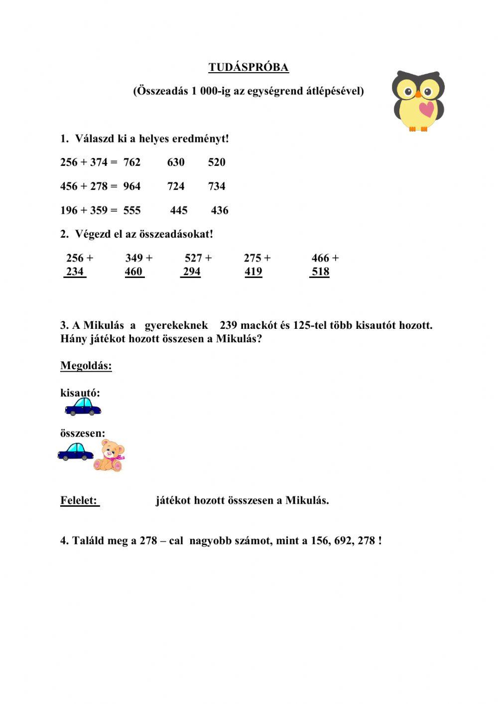 Összeadás átlépéssel 1000-ig