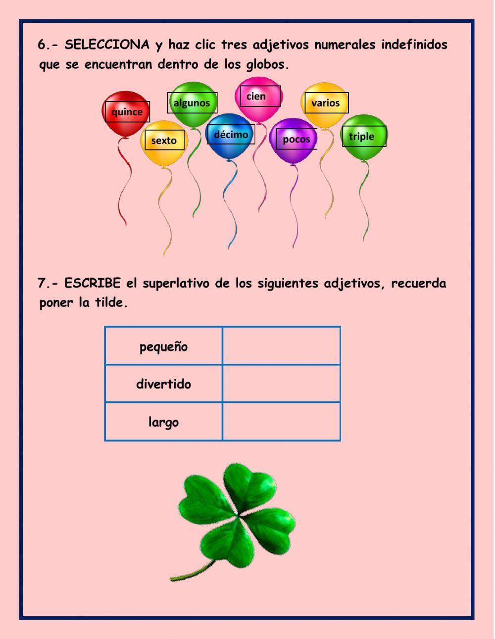 Grados del adjetivo y adjetivos numerales