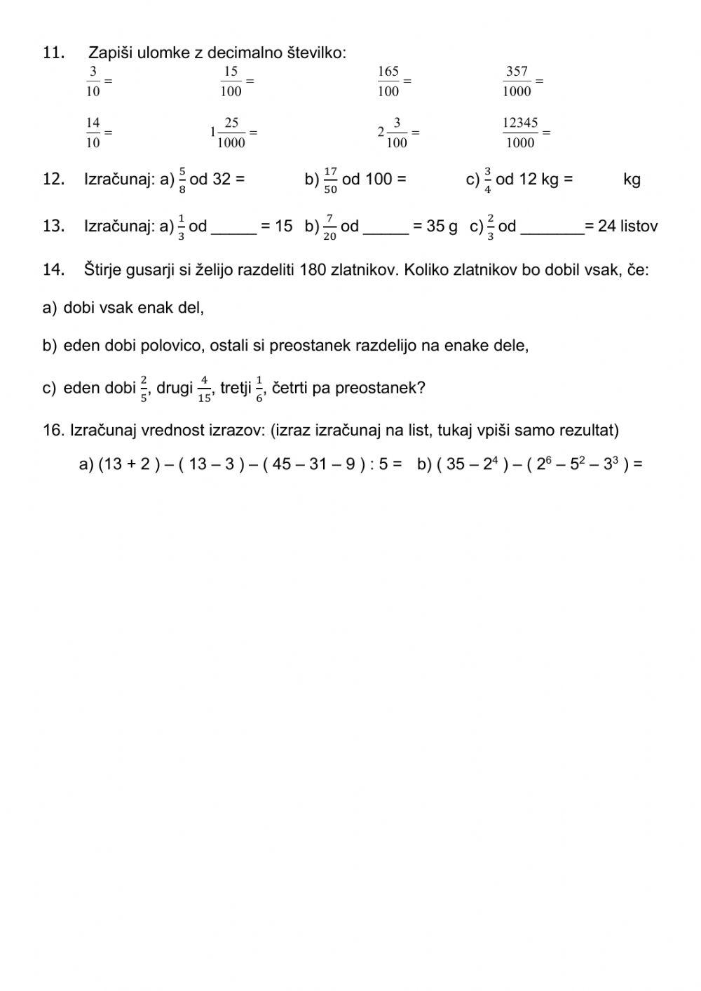 Preverjanje znanja 6.r - december