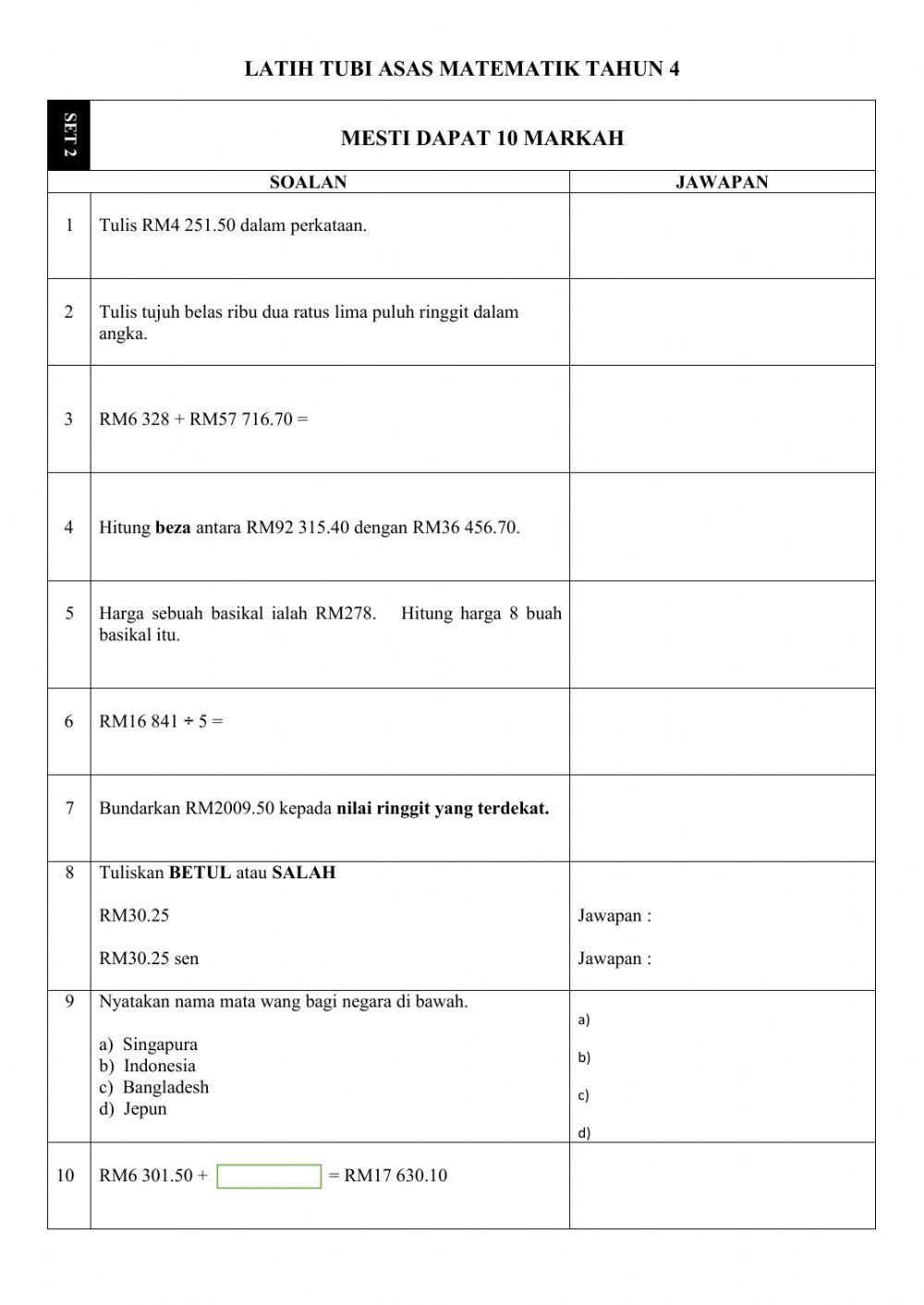 LATIH TUBI MATEMATIK set 2