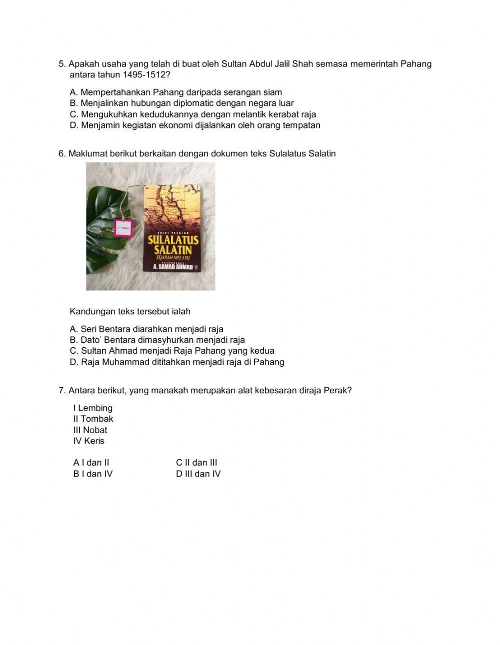 Soalan pengukuhan sejarah tingkatan 2