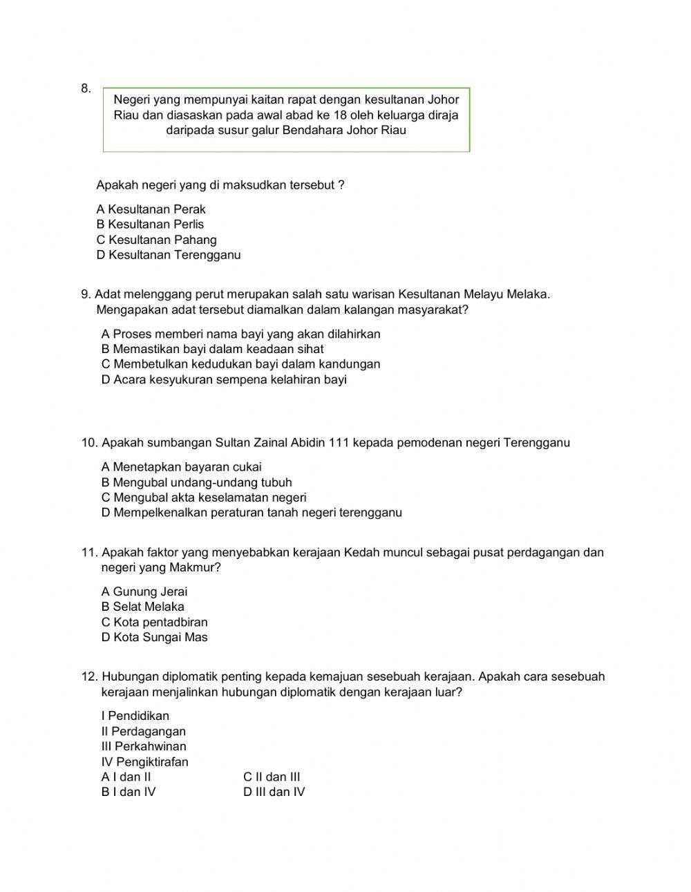 Soalan pengukuhan sejarah tingkatan 2