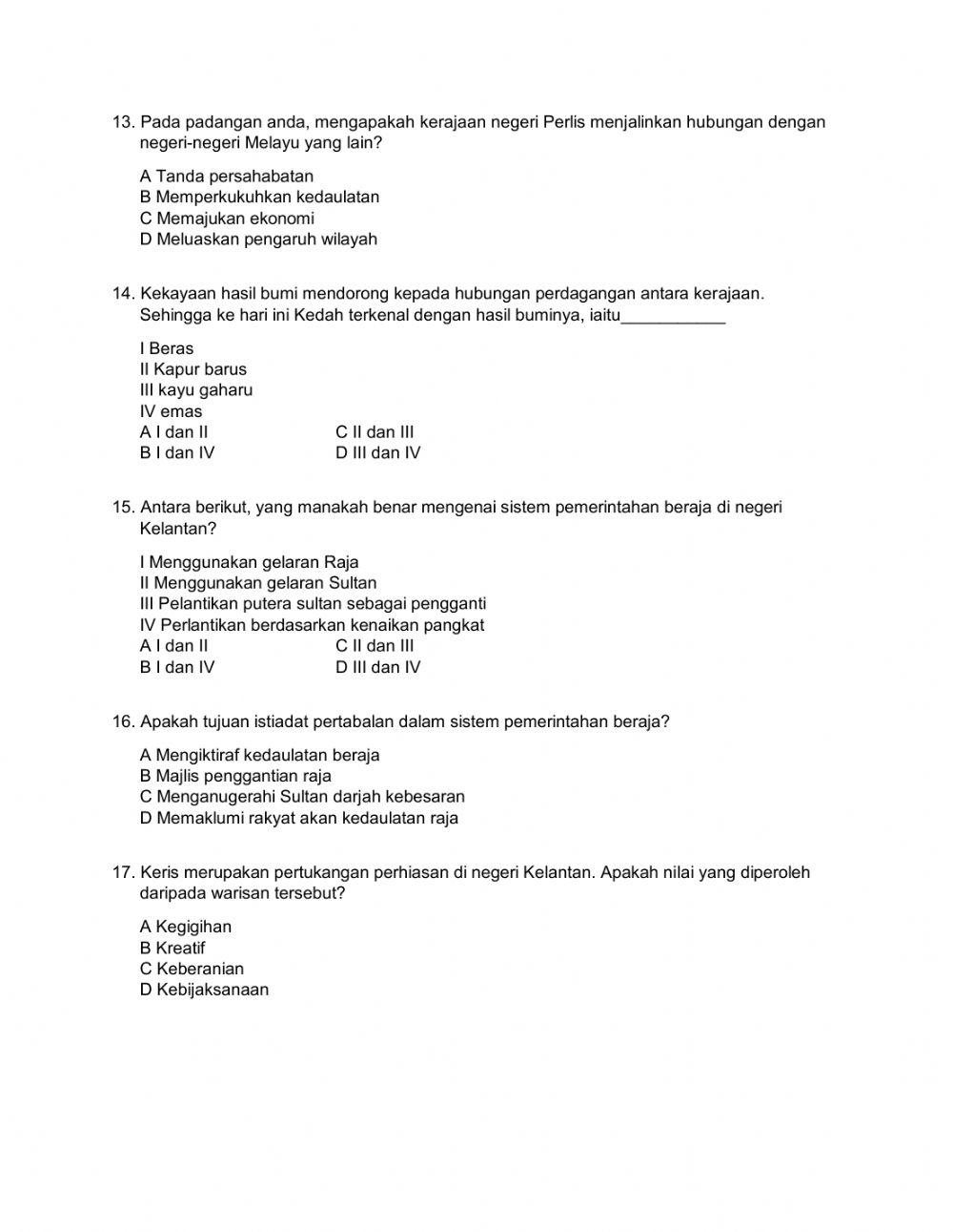 Soalan pengukuhan sejarah tingkatan 2